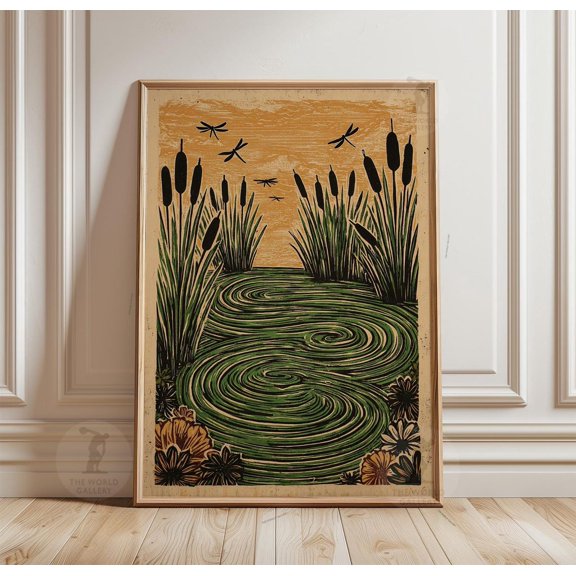 Green Swirl Lake Dragonfly Poster Unframed Paper Print