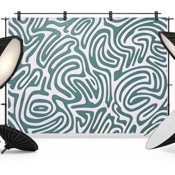 Green Swirling Lines Backdrops for Photography, Curves Waves Modern Abstract Fabric Photo Background Sturdy Studio Props for Photo Studio, Video Recording, Booth & Photoshoot 10x8ft