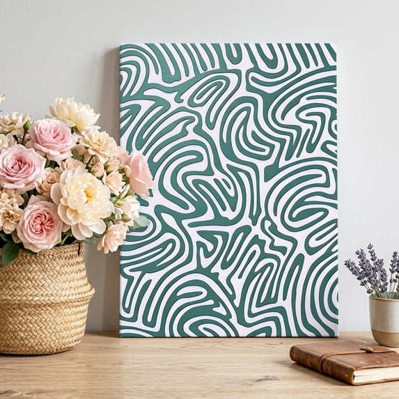 Green Swirling Lines Canvas Wall Art for Living Room, Curves Waves Modern Abstract Poster Print Painting for Bedroom Office Home Decoration Wall Pictures Prepare To Hang 16"x16"