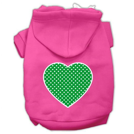 Green Swiss Dot Heart Screen Print Pet Hoodie, Bright Pink - Small