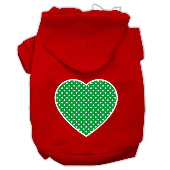 Green Swiss Dot Heart Screen Print Pet Hoodie, Red - Large