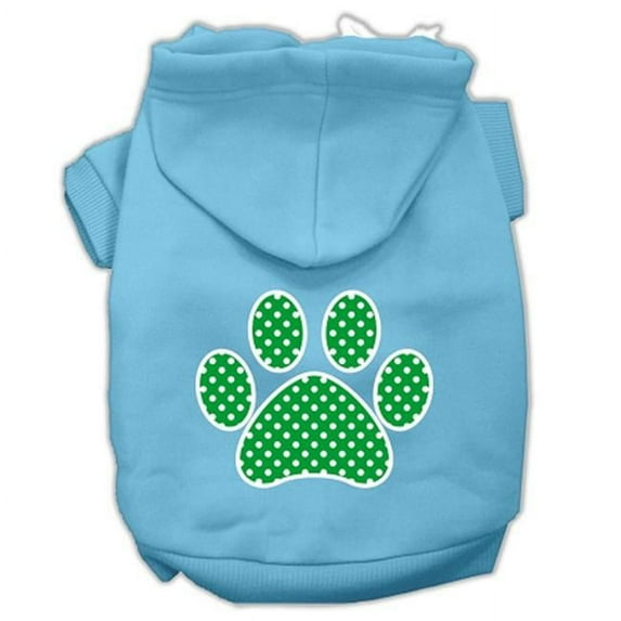 Green Swiss Dot Paw Screen Print Pet Hoodie, Baby Blue - Extra Small