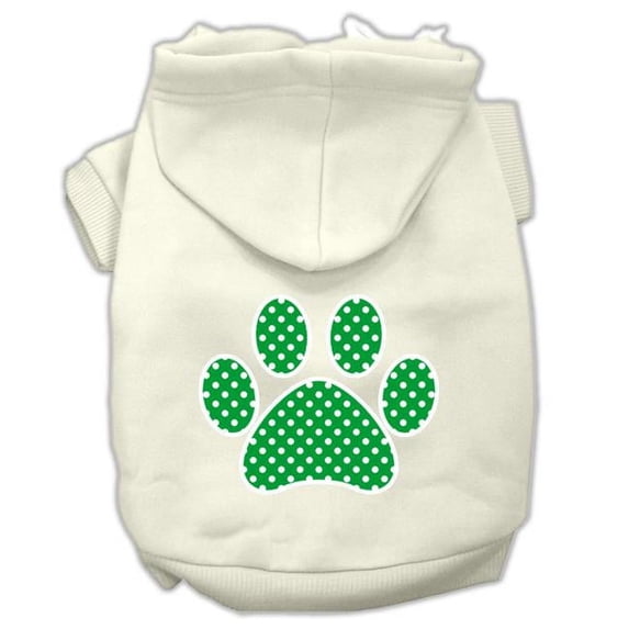 Green Swiss Dot Paw Screen Print Pet Hoodies, Cream - 3XL