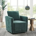 Green Swivel Accent Chair, Modern Channel Quilted Design with Removable