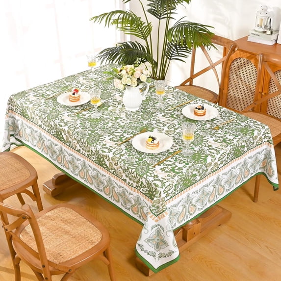 Green Table Cloth Rectangle Table 60 X 84 Inch, Spring Summer Table Clothes for 6 Foot Rectangle Tables, Outdoor Paisley Rectangular Tablecloth, Waterproof Ablong Polyester Tablecloths