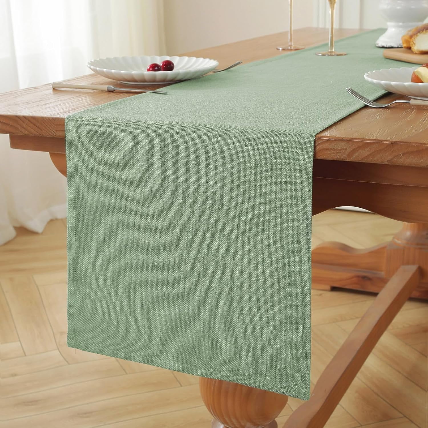 Green Table Runner 108 Inch Long, Bed Pattern Rustic Farmhouse Table ...