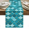 thumbnail image 1 of Green Table Runner - 70 Inch Long, Kitchen Dining Table Runner Dresser Scarves, Modern Geometric Fish Scale Abstract Moroccan Farmhouse Decor for Coffee Tables Wedding Party Banquet, 1 of 8