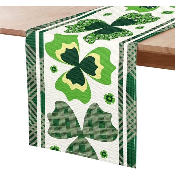 Green Table Runner Four Leaves Table Runner Seasonal Saint Patricks Day Kitchen Dining Table Decoration for Home Party Indoor 12"×72"