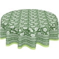 thumbnail image 1 of Green Tablecloth Round 60 Inch Spring Green and White Boho Table Cloth Washable Vintage Floral Bohemian Decorative Outdoor Table Cover for Kitchen Dining Holiday Party Indoor Home Decor, 1 of 1