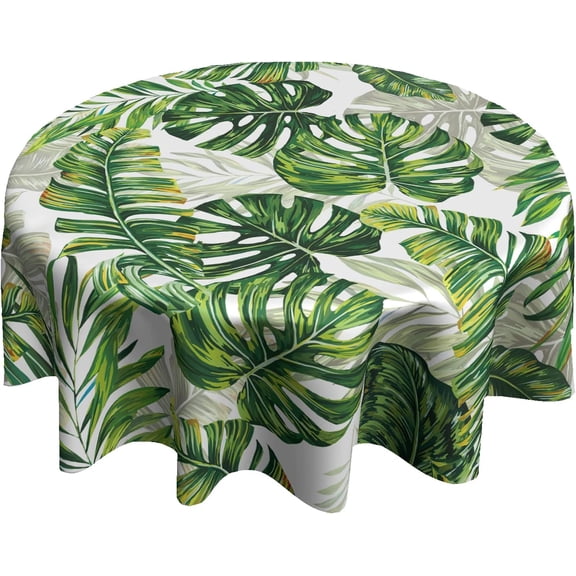 Green Tablecloth Summer Leaf Table Cloth Palm Leaves Round Table Cover for Party Picnic Dining Room Camping Decor(60×60Inch)