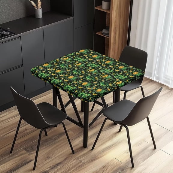 Green Tablecloth Tables Elastic No Slip Cloth Wipe Clean Table Cloth for Dining Kitchen Party St Patrick''s Day Card Table Cover Protector Festive Decor, 34x34in