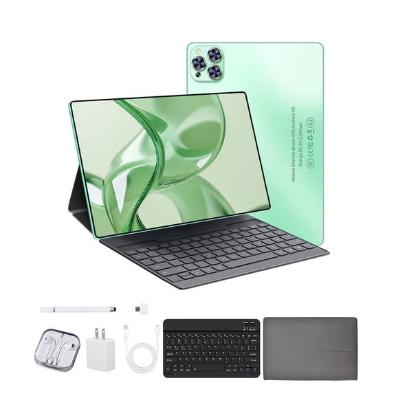 Green Tablet 2025 Newest Android 12 Tablet , 10 Inch Tablet,5G Wi-Fi Tablet Computer,2 In 1 Tablet with Keyboard, 256GB ROM+8GB RAM ,Octa-Core Processor,1920 * 1200 IPS,Bluetooth,GPS