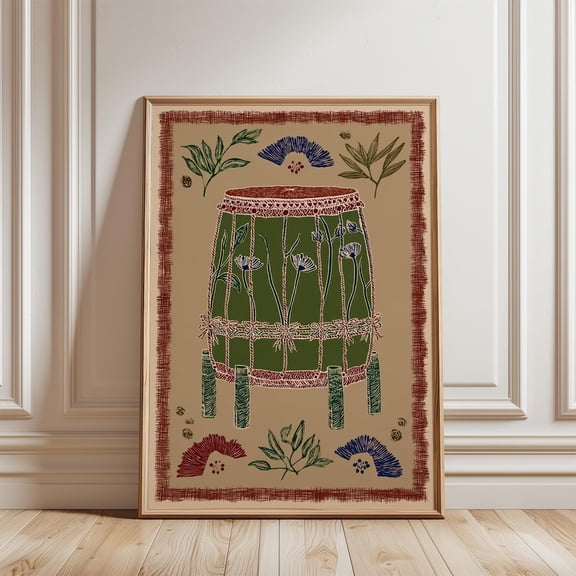 Green Taiko Drum Folk Poster, Unframed Paper Poster 8x10in