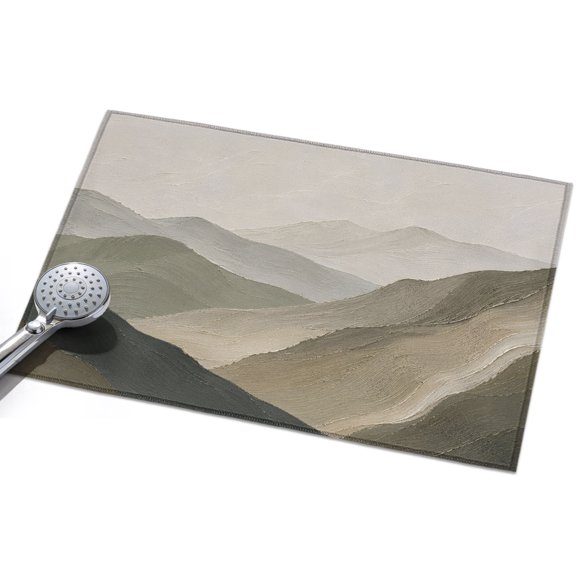 Green Tan Mountain Area Rug, Abstract Rolling Mountains Ridges Hill Peaks Non-Slip Felt Rubber Backing Rectangle Indoor Carpet Washable Rugs for Living Room Bedroom 2x3ft