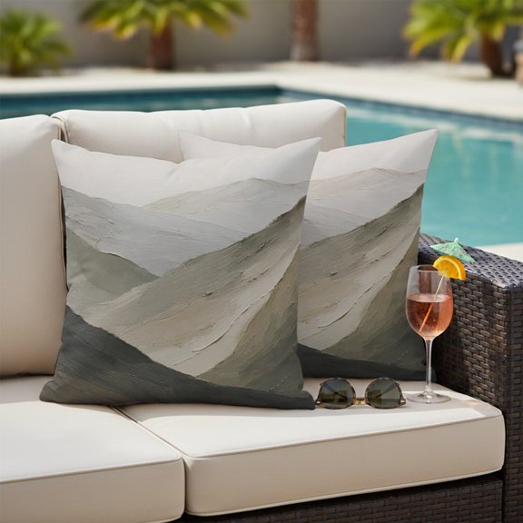 Green Tan Mountain Outdoor Throw Pillow Covers Set of 2, Abstract Rolling Mountains Ridges Hill Peaks Waterproof Pillow Covers Protectors with Hidden Zipper for Garden Couch Bench 16x16in