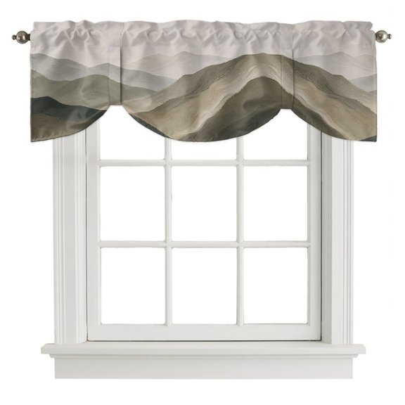 Green Tan Mountain Tie Up Valances Curtain, Abstract Rolling Mountains Ridges Hill Peaks Adjustable Valance for Window Light Filtering for Kitchen and Bathroom Rod Pocket 1 Panel 42x12in