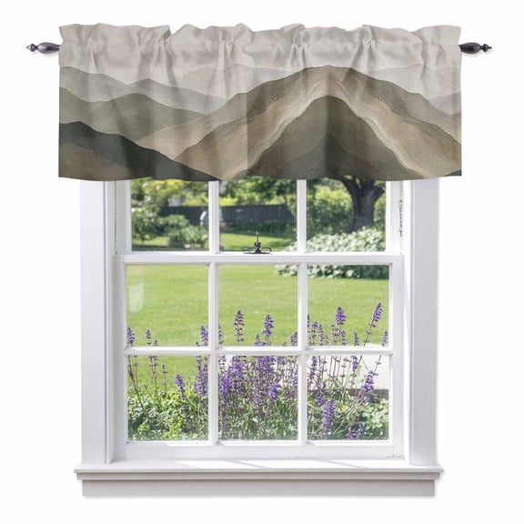 Green Tan Mountain Valances for Windows, Abstract Rolling Mountains Ridges Hill Peaks Valance Window Treatment Rod Pocket Short Curtains Valances for Kitchen Bathroom 42"W x 12"L