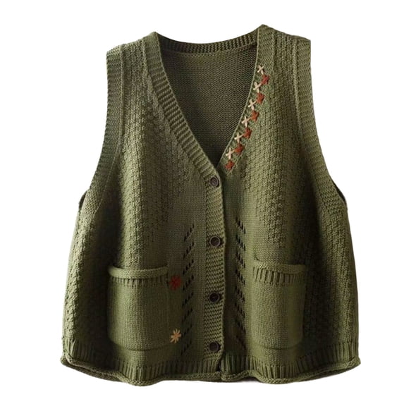 Green Tank Tops for Women Layered Vest Knitted Vest Fashion Women's Retro Sweater with Autumn and Winter Literary Sweater Vest Slimming Vest Knitted on Sale