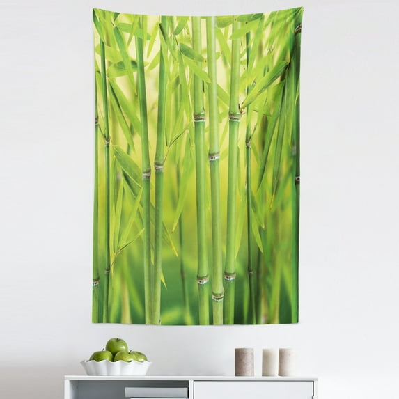 Green Tapestry, Close up of Bamboo Sprouts Stems Nature in Tropical Rain Forest Wildlife Feng Shui, Fabric Wall Hanging Decor for Bedroom Living Room Dorm, 5 Sizes, Green, by Ambesonne