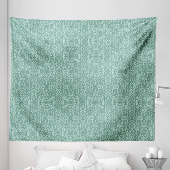 Green Tapestry, Vintage Style Victorian Garden Pattern Antique Design Old Fashion Ornaments, Fabric Wall Hanging Decor for Bedroom Living Room Dorm, 5 Sizes, Turquoise Seafoam, by Ambesonne