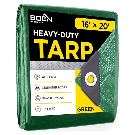 Green Tarp Heavy Duty Waterproof 8 Mil Thick Material, Multi-Purpose Tarpaulin Great for Canopy Tent, Boat, RV or Pool Cover, Shade and More (16' x 20')