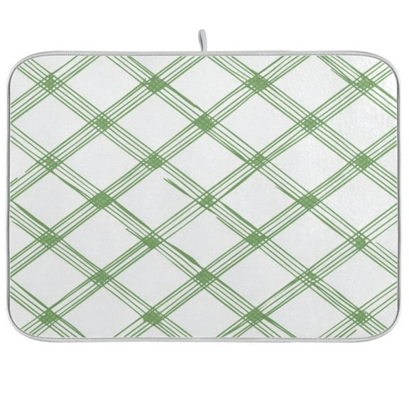Green Tartan Dish Drying Mat Kitchen Mats Microfiber Counter Absorbent Dish Pad Drainer Rack