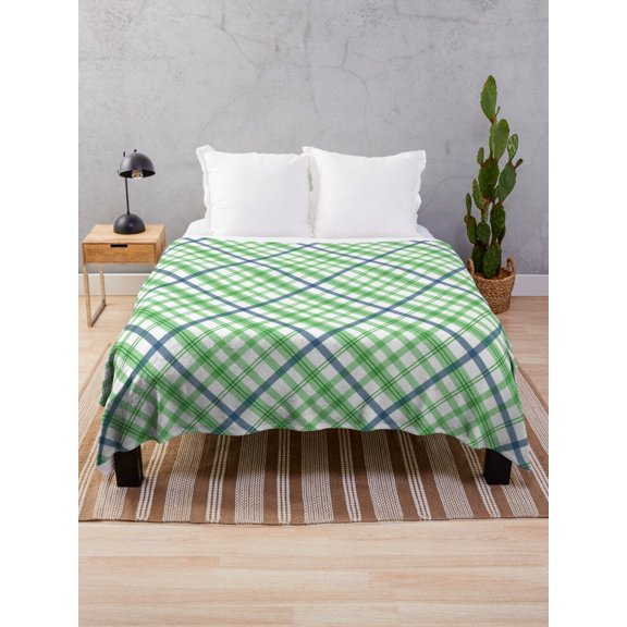 Green Tartan Pattern Flannel Blanket, Soft & Warm Cozy Bed Throw - Size 30x40