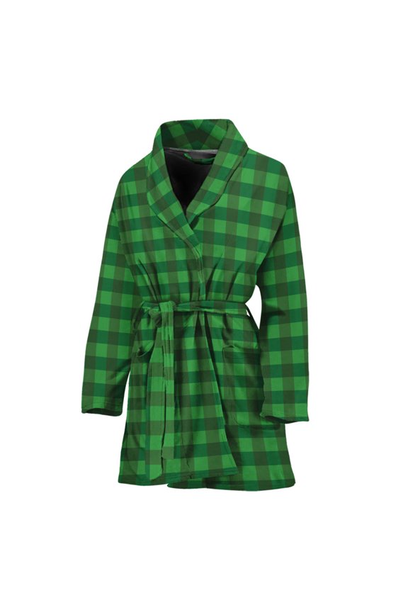 Green Tartan Saint Patrick'S Day Women Bathrobe One Size Univeral Fits, Tartan Plaid Retro Fashion Lightweight Plush Fleece Long Robe For Women
