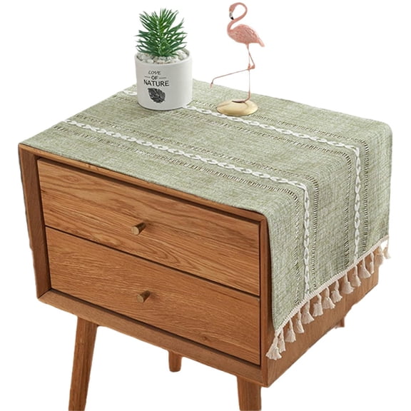 Green Tassel Bedside Tablecloth Nightstand Cover Cloth Side Table Covers for End Night Stand Coffee Tea Tables Dustproof Protector Washable(38 * 91cm)