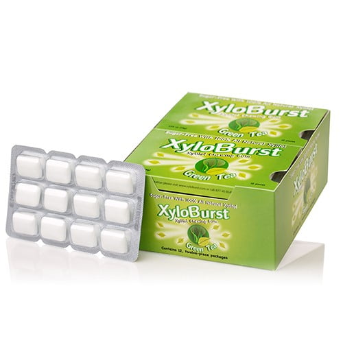 Green Tea Blister Pack Gum XyloBurst 12 Pack Box