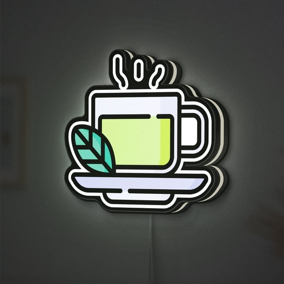 Green Tea Cup 3D Novelty Light Box, Herbal Drink Lamp Decor with Saucer, Ideal for Wellness Kitchens and Cozy Corners (Height 12 inch, 30cm)