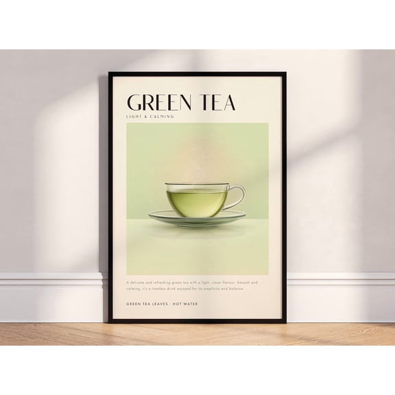 Green Tea Cup Minimal Kitchen Modern Tea Unframed Paper Print 12x18in