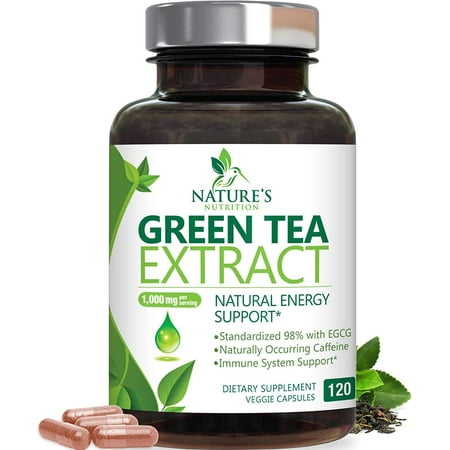 Green Tea Extract 1000 mg Per Serving - 3X Strength Green Tea Pills with 45% EGCG & 98% Polyphenols for Natural Energy - Vegan Antioxidant Herbal Supplement for Heart Support - 120 Capsules