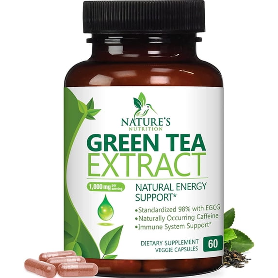 Nature's Nutrition Green Tea Extract Capsules 1000mg, 98% EGCG ...