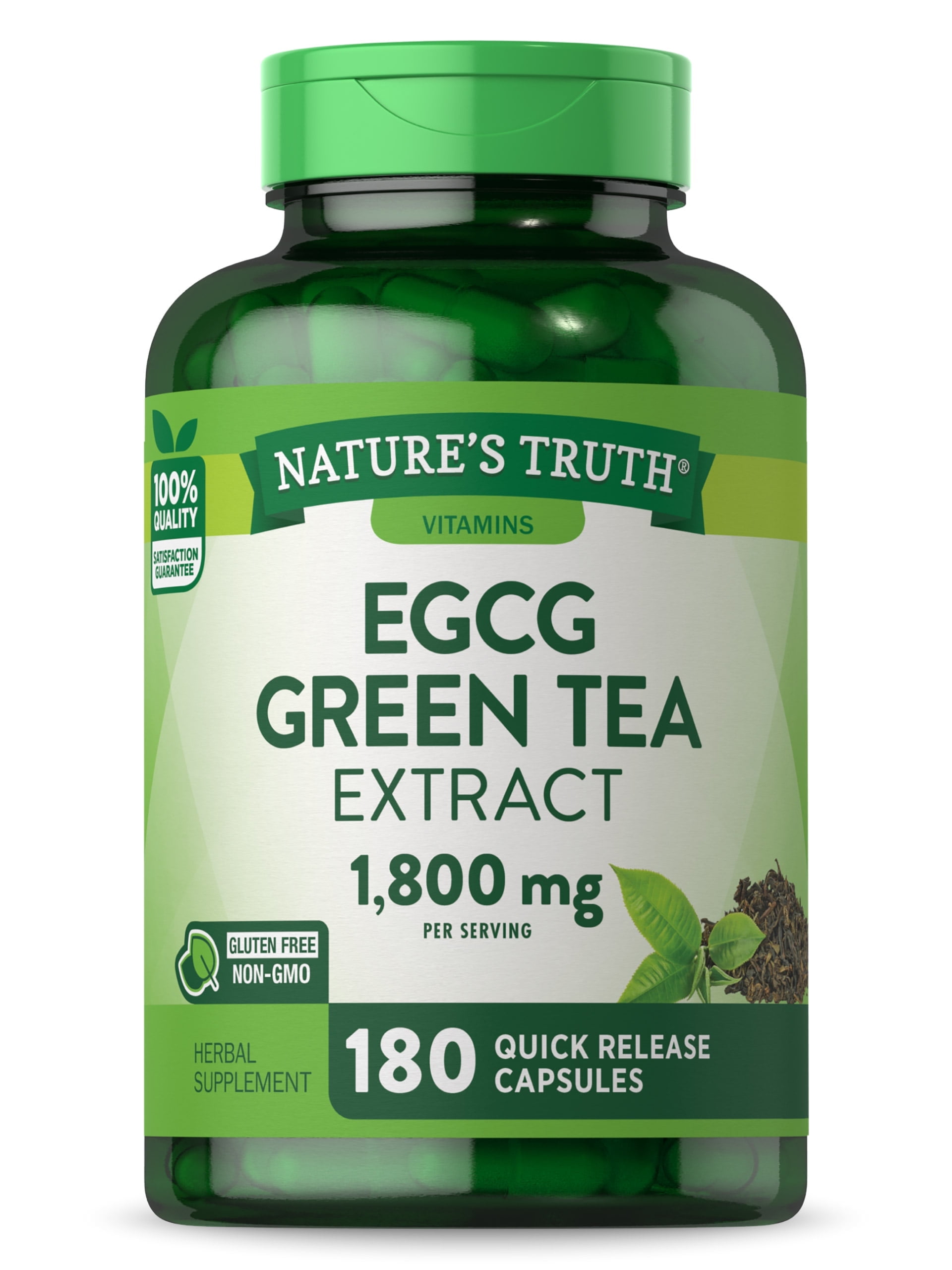 Green Tea Extract Capsules | 180 Count | 1800mg | 45% EGCG Pills | Non-GMO & Gluten Free Supplement | by Nature's Truth