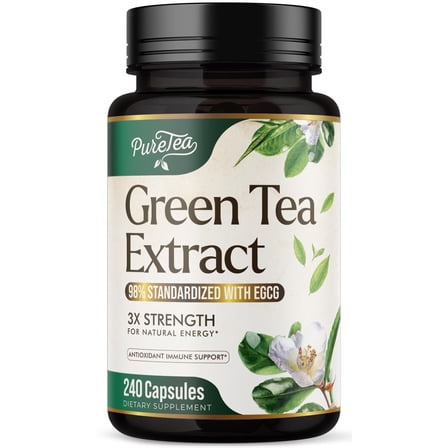 Green Tea Extract Capsules 1000mg - 98% Polyphenols & 45% EGCG for Heart Support with Antioxidants - 3X Absorption Green Tea Pills Supplement for Natural Energy, Gentle Caffeine - 240 Capsules