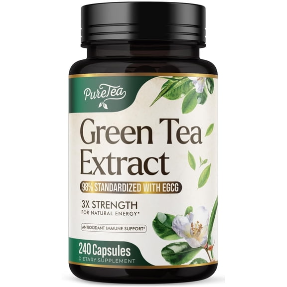 Green Tea Extract Capsules 1000mg - 98% Polyphenols & 45% EGCG for Heart Support with Antioxidants - 3X Absorption Green Tea Pills Supplement for Natural Energy, Gentle Caffeine - 240 Capsules