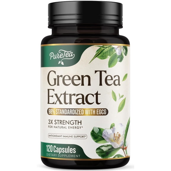 Green Tea Extract Capsules 1000mg - 98% Polyphenols & 45% EGCG for Heart Support with Antioxidants - 3X Absorption Green Tea Pills Supplement for Natural Energy, Gentle Caffeine - 120 Capsules
