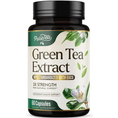 Green Tea Extract 1000mg Per Serving - 98% Polyphenols & 45% EGCG Capsules, Heart Support with Antioxidants - 3X Absorption Green Tea Pills Supplement, Natural Energy, Gentle Caffeine - 60 Capsules