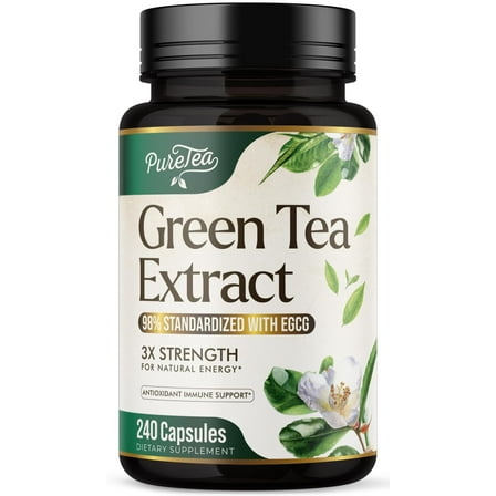 Green Tea Extract Capsules 1000mg - 98% Polyphenols & 45% EGCG for Heart Support with Antioxidants - 3X Absorption Green Tea Pills Supplement for Natural Energy, Gentle Caffeine - 240 Capsules