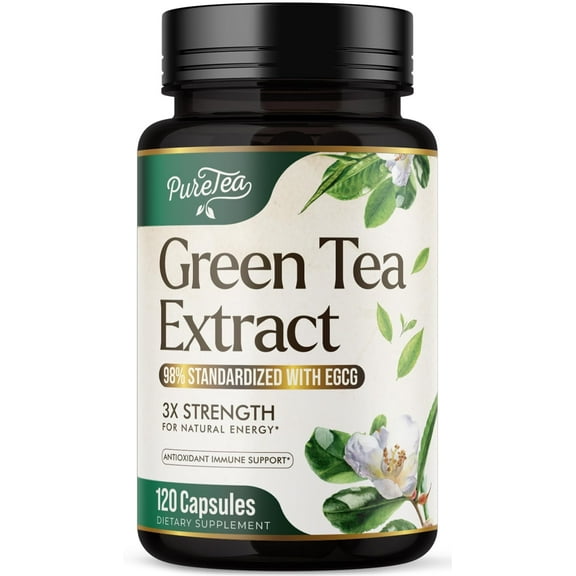 Green Tea Extract Capsules 1000mg - 98% Polyphenols & 45% EGCG for Heart Support with Antioxidants - 3X Absorption Green Tea Pills Supplement for Natural Energy, Gentle Caffeine - 120 Capsules