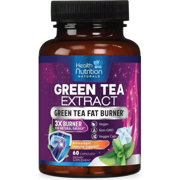 Green Tea Extract Capsules 1300mg - Standardized 45% EGCG & 98% Polyphenols - 3X Strength Green Tea Pills for Natural Energy - Herbal Supplement with Heart & Antioxidant Health Support - 60 Capsules