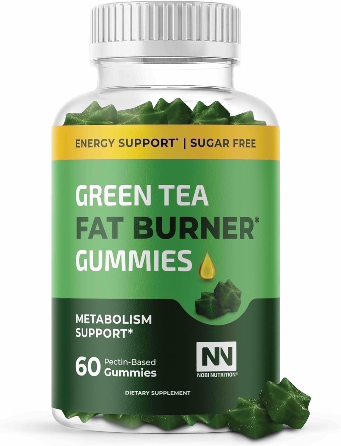 Nobi Nutrition Green Tea Fat Burner Gummies, Metabolism Support for Men and Women, 60 Count