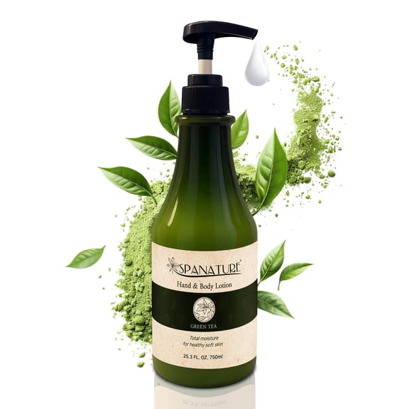 Spanature Green Tea Lotion for Face & Hands, Non-Greasy, Fast Absorbing, with Pump,750ml/ 25 oz, Made in Korea