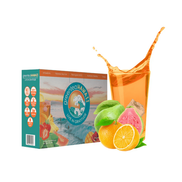 Green Tea Hawaii Passion Orange Guava Fruit Flavored Tea Powder for Weight Loss - 60 Packets