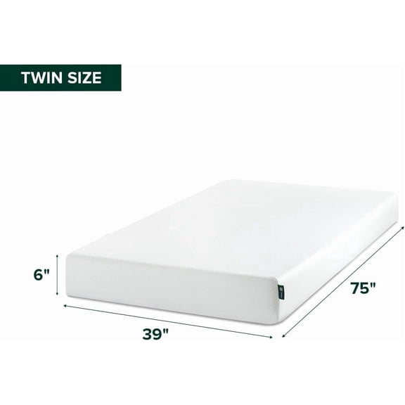 Green Tea Memory Foam Mattress 6 Inch, Pressure-Relieving Comfort & Full-Body Support, Naturally Fresh, Medium Firm Feel, CertiPUR-US & Oeko-TEX Certified Safe Materials, Twin