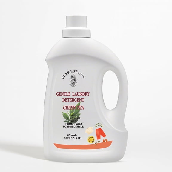 Green Tea Organic Laundry Detergent 68 Fl Oz | 66 Loads, Natural Hypoallergenic Non-Toxic Plant-Based Soap for Sensitive Skin, Concentrated Enzyme Stain Remover, Sulfate Free