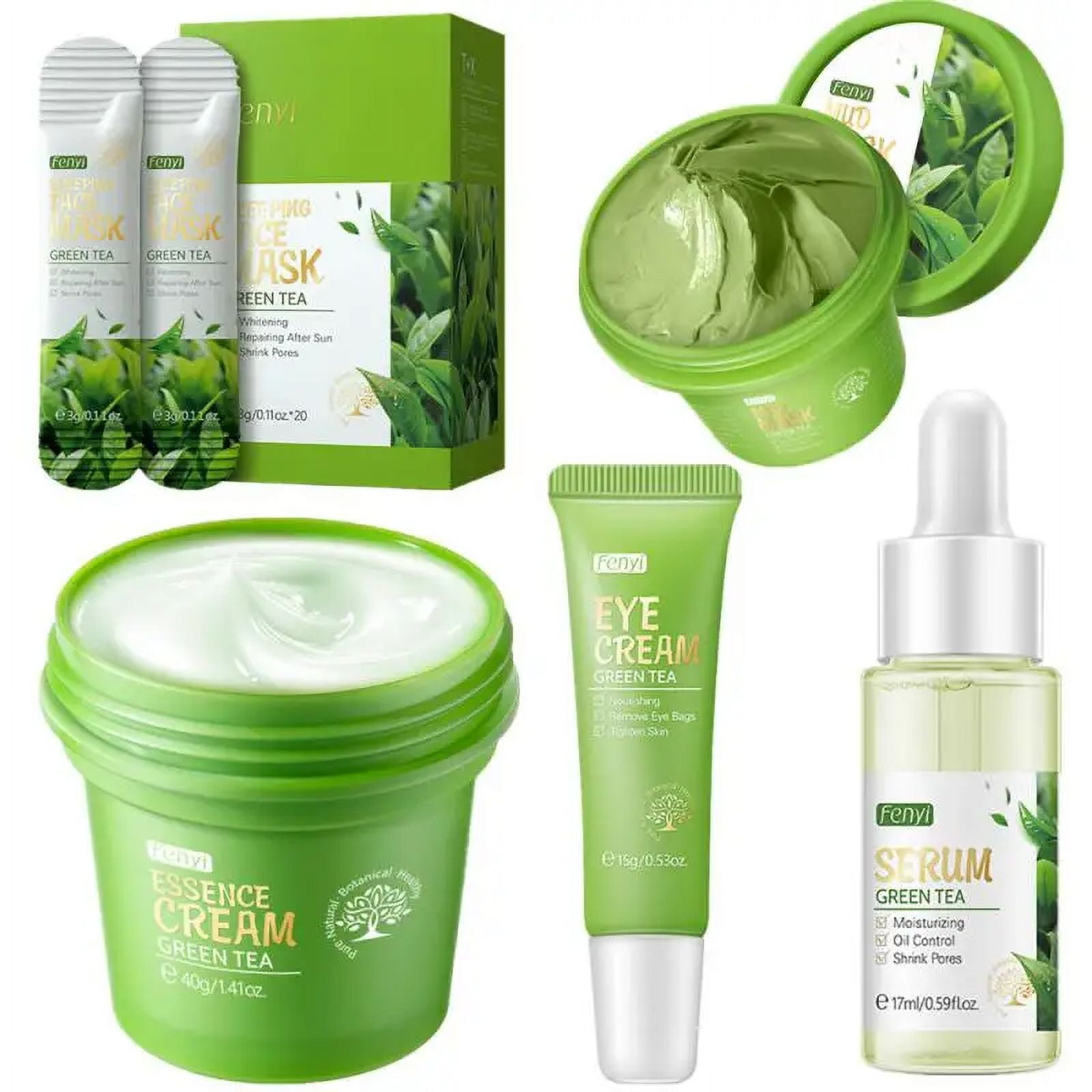 Green Tea Skincare Set Mud Mask Deep Cleansing Face Cream Brightening