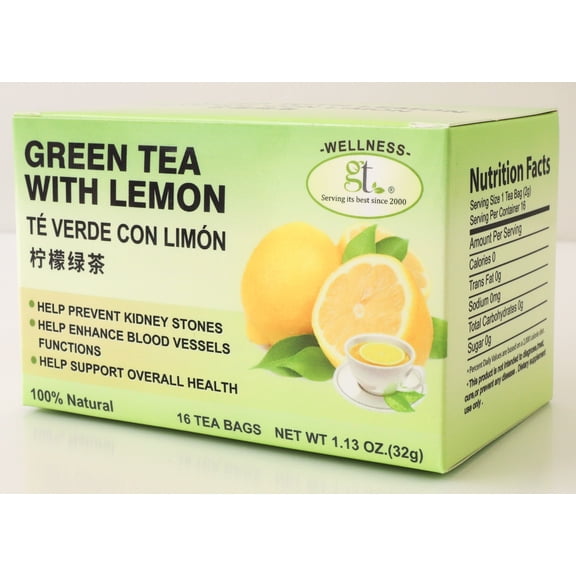 GT Green Tea With Lemon, 1.13 Ounce Box (16 Tea Bags)