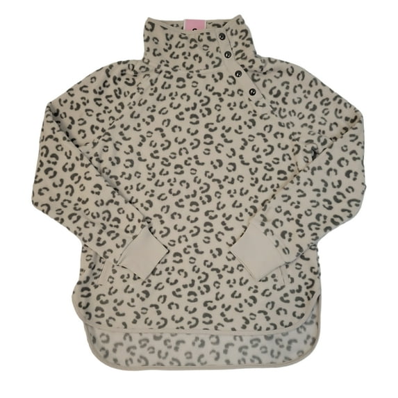 Green Tea Women's Mock Neck Printed Soft Warm Fleece Pullover Sweatshirt Top (Khaki Leopard, L)